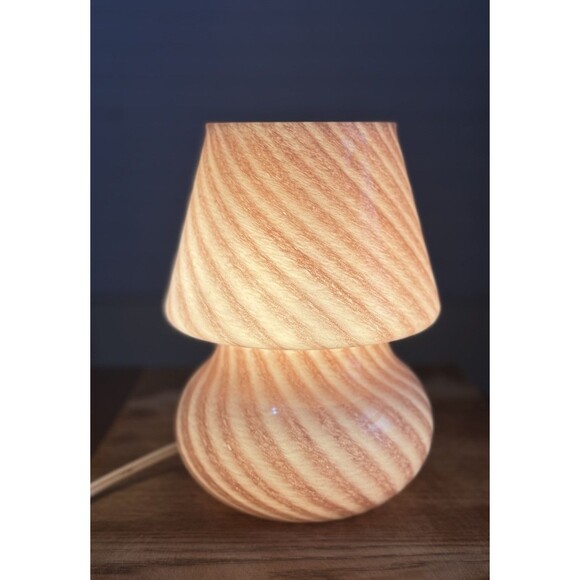 Mushroom Style White Swirl Gio Glass Desk Lamp Glass 8” Tall Hand Made Pink - Picture 2 of 5
